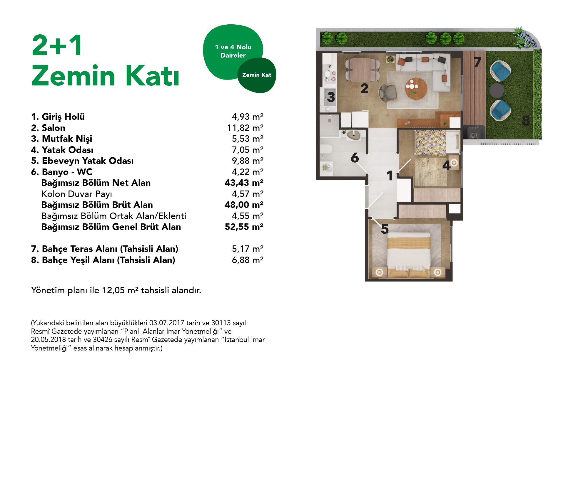 Teraphill 15 2+1 bahçe katı daire planı